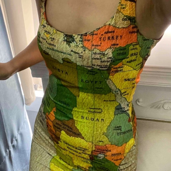 🎉New Chic Sexy The World Is Your Oyster Map Print Bodycon Dress - Picture 7 of 12